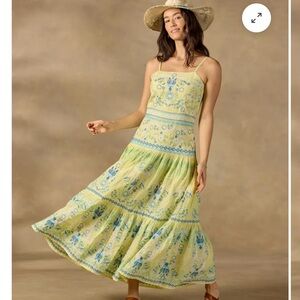 Sundance Salina Dress - Embroidered Citron and Blue Floral Maxi Dress sz 12 NWT